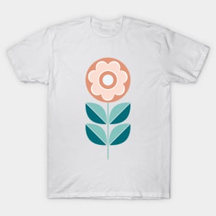 Retro Geometric Flower 5 in Peach, Dark Salmon and Teal T-Shirt